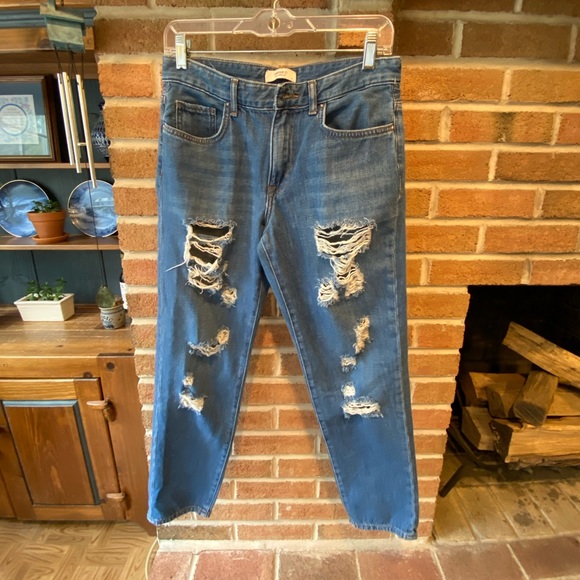 Ripped Blue Boyfriend Jeans - Picture 1 of 3